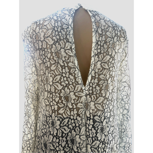 Free People Tunic Top Woman Sz S  Romantic White Black Stitch Flowers Lace Boho - Picture 2 of 9